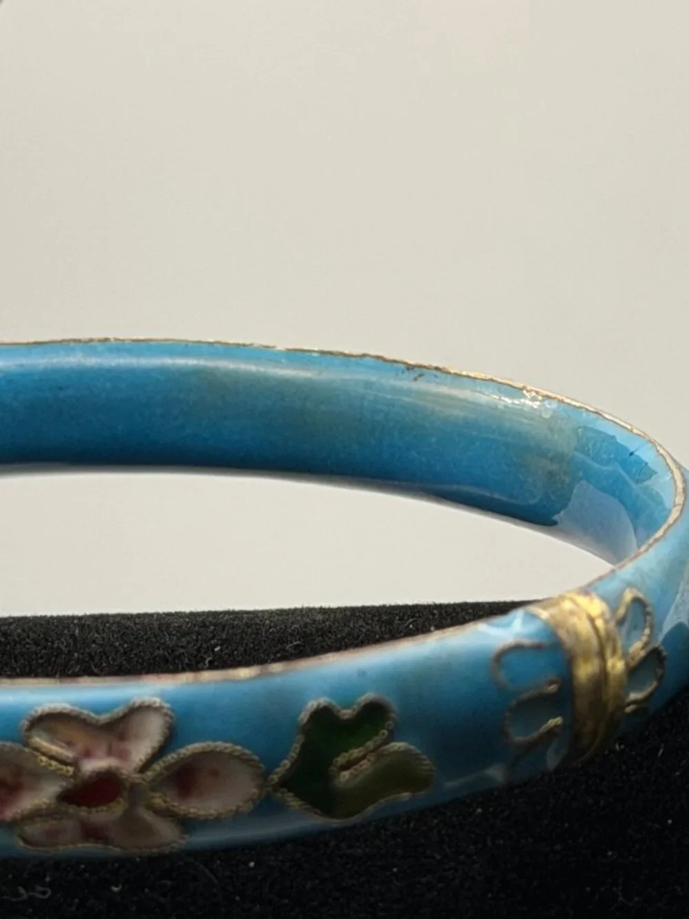 VTG Cloisonné Bracelet Bangle Cobalt Blue Enamel Gold Floral Hinged 3